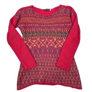 SOL Alpaca Sweater Women Size M Pink Fair Isle Geometric 100% Baby Alpaca Knit